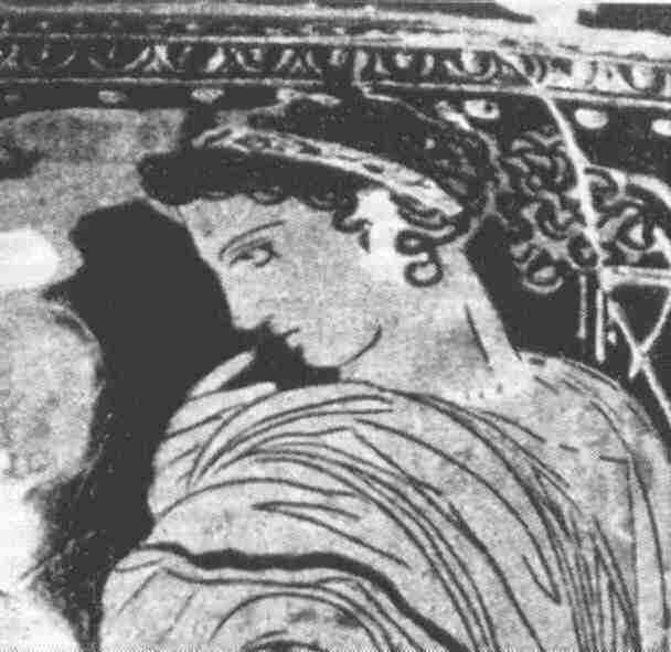 Junge Athenerin vor einer Braut. Ausschnitt aus einem Bild auf einem attischen Hochzeitsgef  (um 330 v.Chr.)